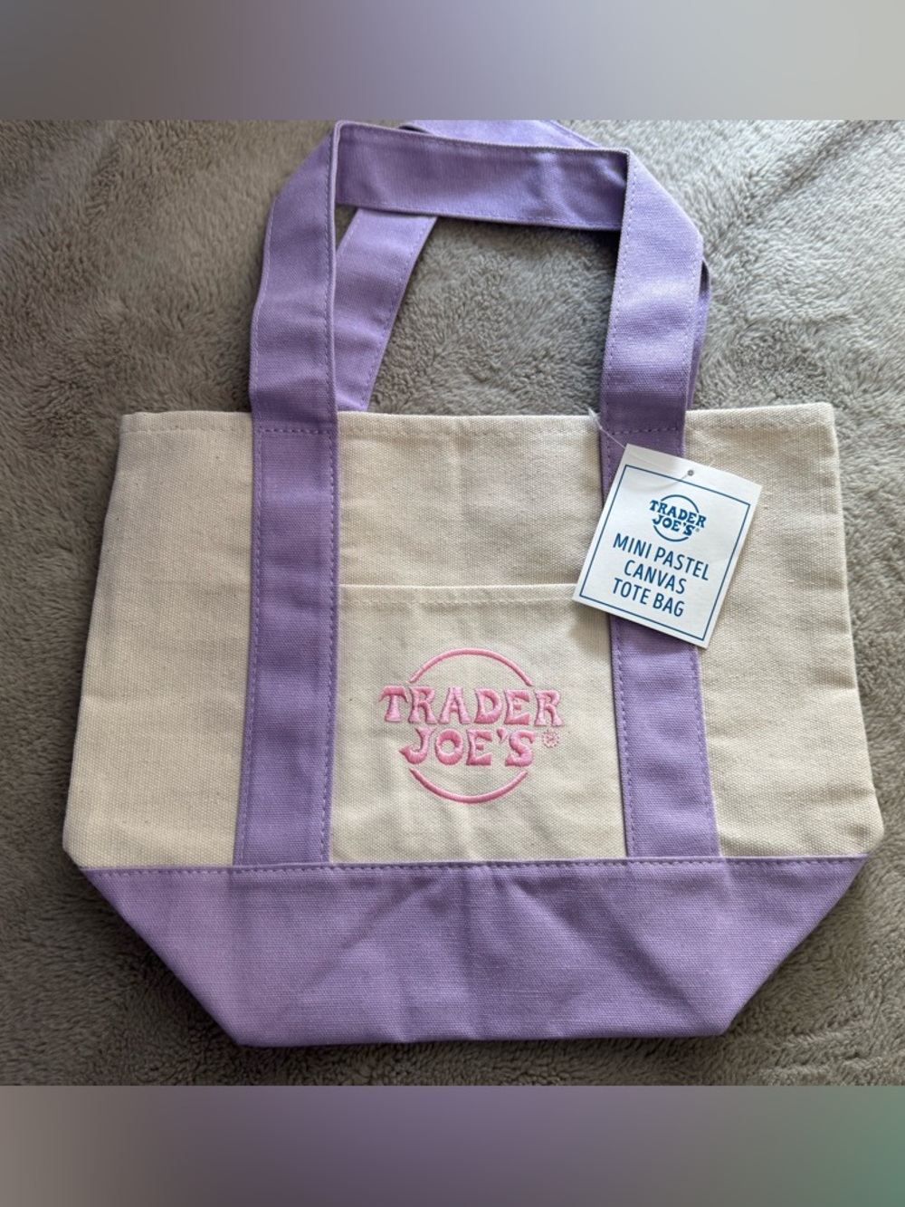 Mini Pastel Canvas Tote Bag - Cream & Lavender